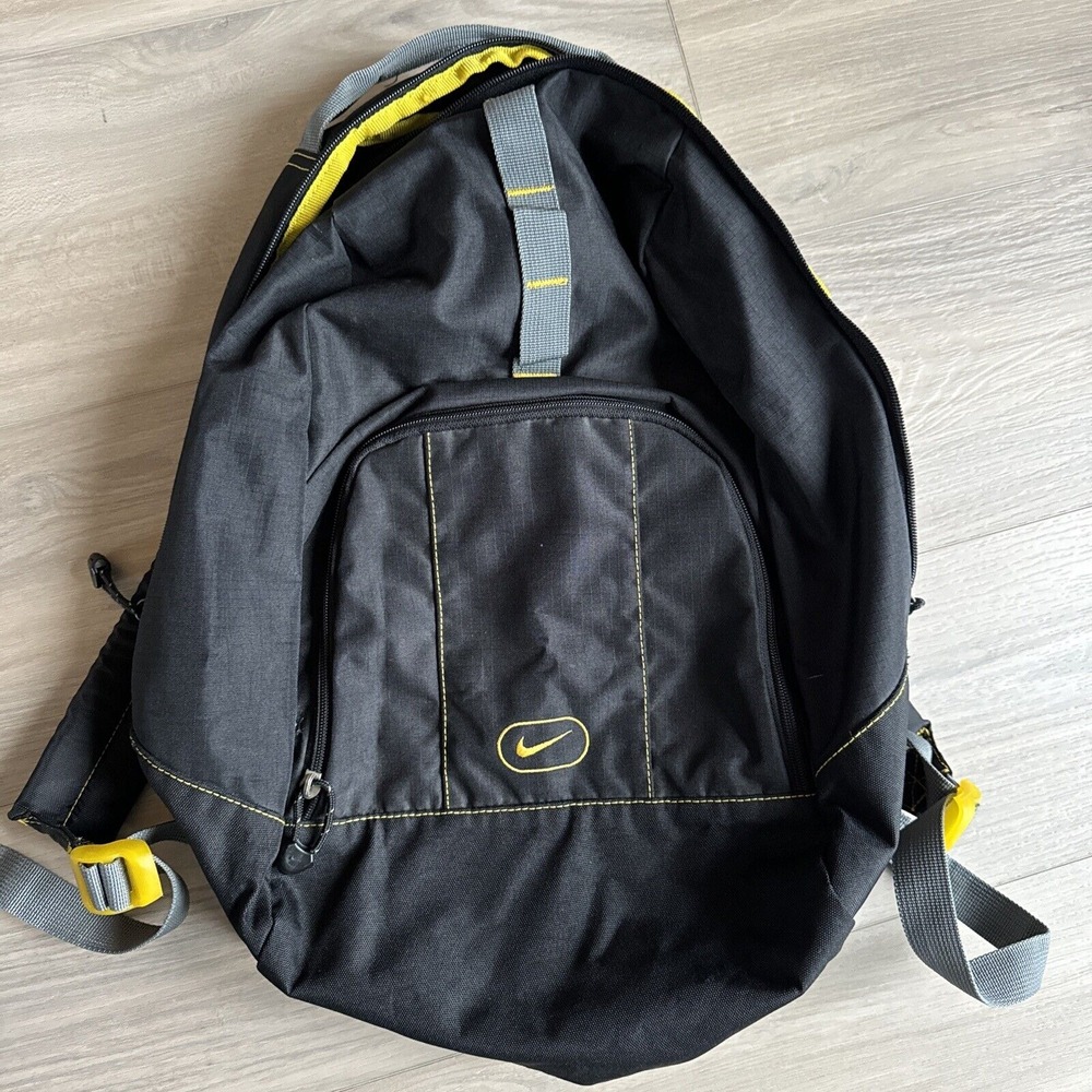Nike Vintage Center Swoosh Y2K Backpack 90s Black Yellow Embroidered VTG